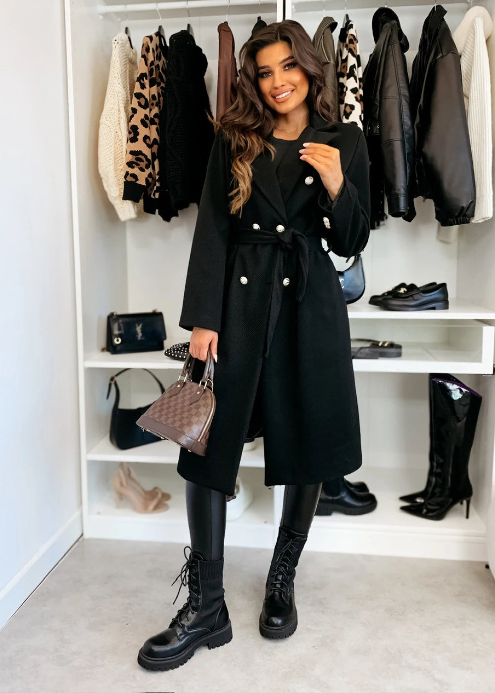 Luxury Long Wool Coat for Women with Belt