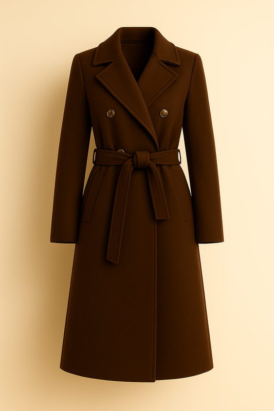 Luxury Long Wool Coat for Women with Belt