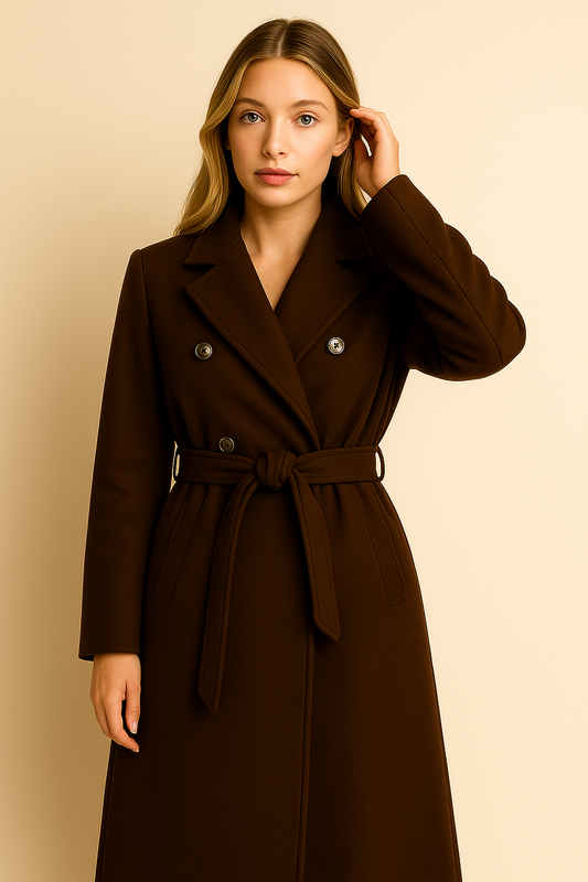Luxury Long Wool Coat for Women with Belt