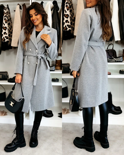 Luxury Long Wool Coat for Women with Belt