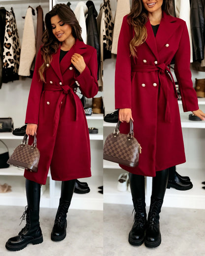 Luxury Long Wool Coat for Women with Belt