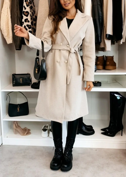 Luxury Long Wool Coat for Women with Belt