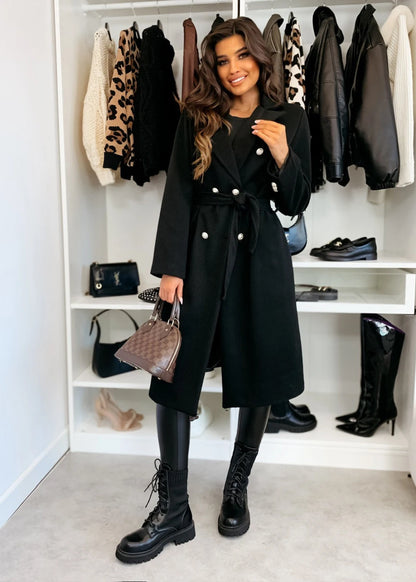 Luxury Long Wool Coat for Women with Belt